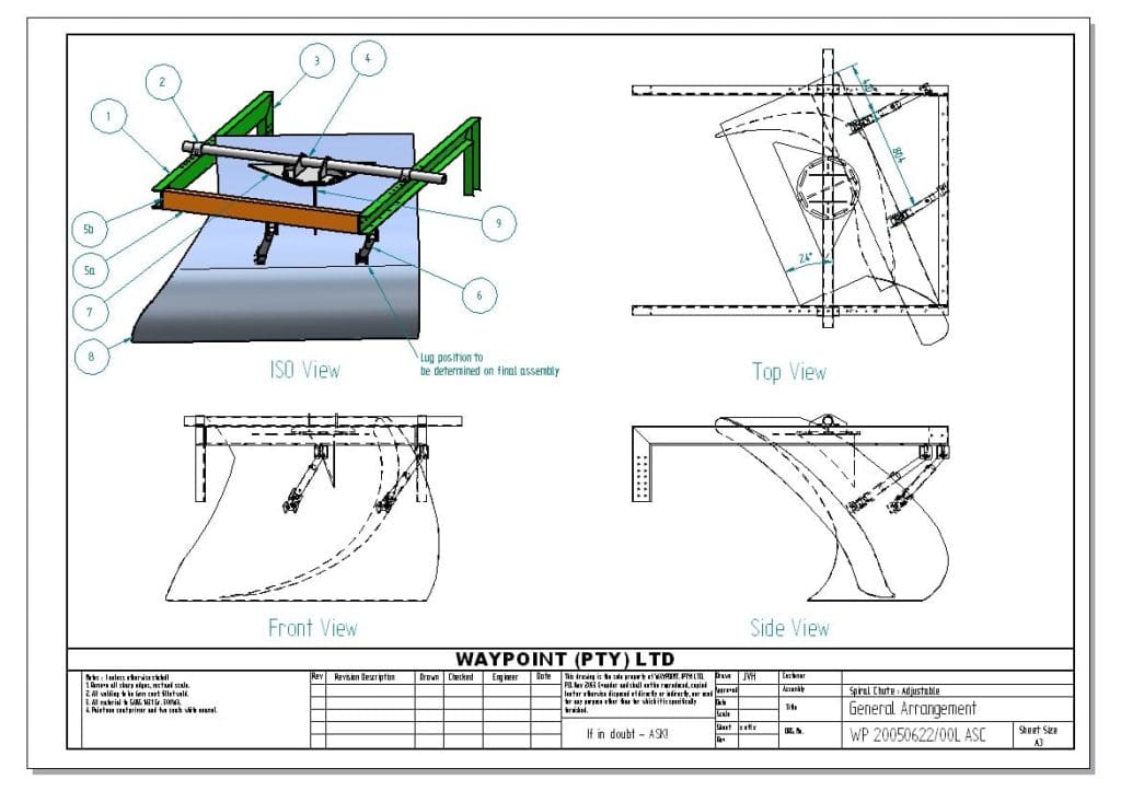 Adjustable Spiral Chute Left hand | Waypoint Engineering